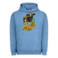 Pigment Pebble Blue Sunflowers Cow Urban Hoodie - texasbilliewilder