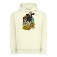 Pigment Pistachio Sunflowers Cow Urban Hoodie - texasbilliewilder