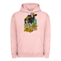 Pigment Salmon Sunflowers Cow Urban Hoodie - texasbilliewilder