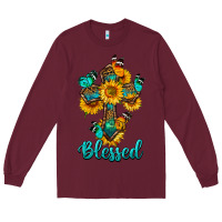 Burgundy cross with butterfly blessed Long Sleeve Tee - BundleAndBundleShop