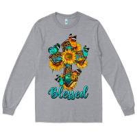 Heather Grey cross with butterfly blessed Long Sleeve Tee - BundleAndBundleShop