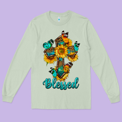 Cross With Butterfly Blessed Long Sleeve Tee Designed By Bundleandbundleshop