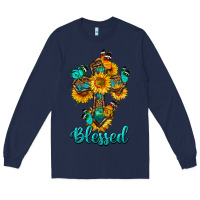 Navy cross with butterfly blessed Long Sleeve Tee - BundleAndBundleShop