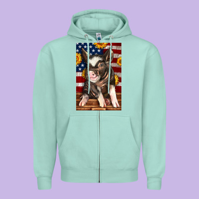 Western American Pig Zipper Hoodie Designed By Lillyallendesigns