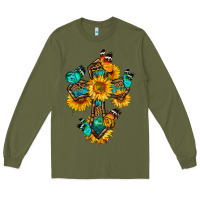 Army Green cross with butterfly Long Sleeve Tee - BundleAndBundleShop