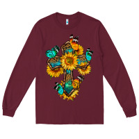Burgundy cross with butterfly Long Sleeve Tee - BundleAndBundleShop