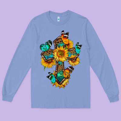 Cross With Butterfly Long Sleeve Tee Designed By Bundleandbundleshop