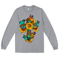 Heather Grey cross with butterfly Long Sleeve Tee - BundleAndBundleShop