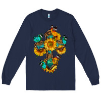 Navy cross with butterfly Long Sleeve Tee - BundleAndBundleShop