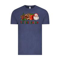 Vintage Denim Tis The Season Christmas With Football And Santa Vintage Tee - FaDigitalArtStudio