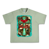 Oil Green cross faith background Urban Heavy Tee - BarkalooDesign