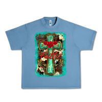 Pebble Blue cross faith background Urban Heavy Tee - BarkalooDesign