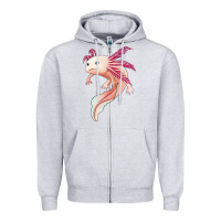 Heather Grey axolotl Zipper Hoodie - Jasminsmagicworld
