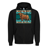 Black turquoises gemstones cowhide highland cow Zipper Hoodie - BarkalooDesign