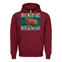 Burgundy turquoises gemstones cowhide highland cow Zipper Hoodie - BarkalooDesign