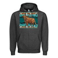 Charcoal Heather turquoises gemstones cowhide highland cow Zipper Hoodie - BarkalooDesign