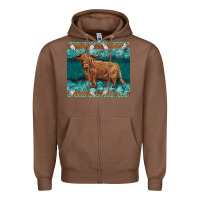 Chestnut turquoises gemstones cowhide highland cow Zipper Hoodie - BarkalooDesign