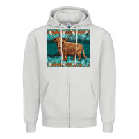 Dove Grey turquoises gemstones cowhide highland cow Zipper Hoodie - BarkalooDesign