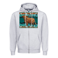 Heather Grey turquoises gemstones cowhide highland cow Zipper Hoodie - BarkalooDesign