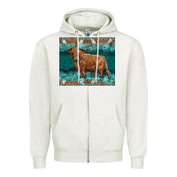 Oatmeal Heather turquoises gemstones cowhide highland cow Zipper Hoodie - BarkalooDesign
