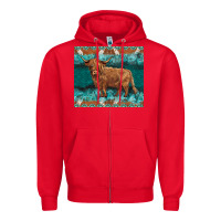 Red turquoises gemstones cowhide highland cow Zipper Hoodie - BarkalooDesign