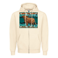 Sandshell turquoises gemstones cowhide highland cow Zipper Hoodie - BarkalooDesign