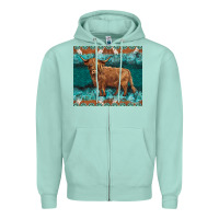 Turquoises Gemstones Cowhide Highland Cow Zipper Hoodie | Teevron