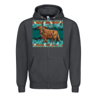 Smoke turquoises gemstones cowhide highland cow Zipper Hoodie - BarkalooDesign