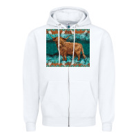 White turquoises gemstones cowhide highland cow Zipper Hoodie - BarkalooDesign
