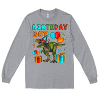 Heather Grey birthday boy t rex Long Sleeve Tee - Artiststas
