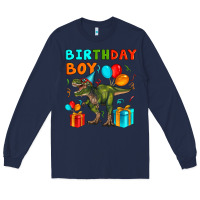 Navy birthday boy t rex Long Sleeve Tee - Artiststas
