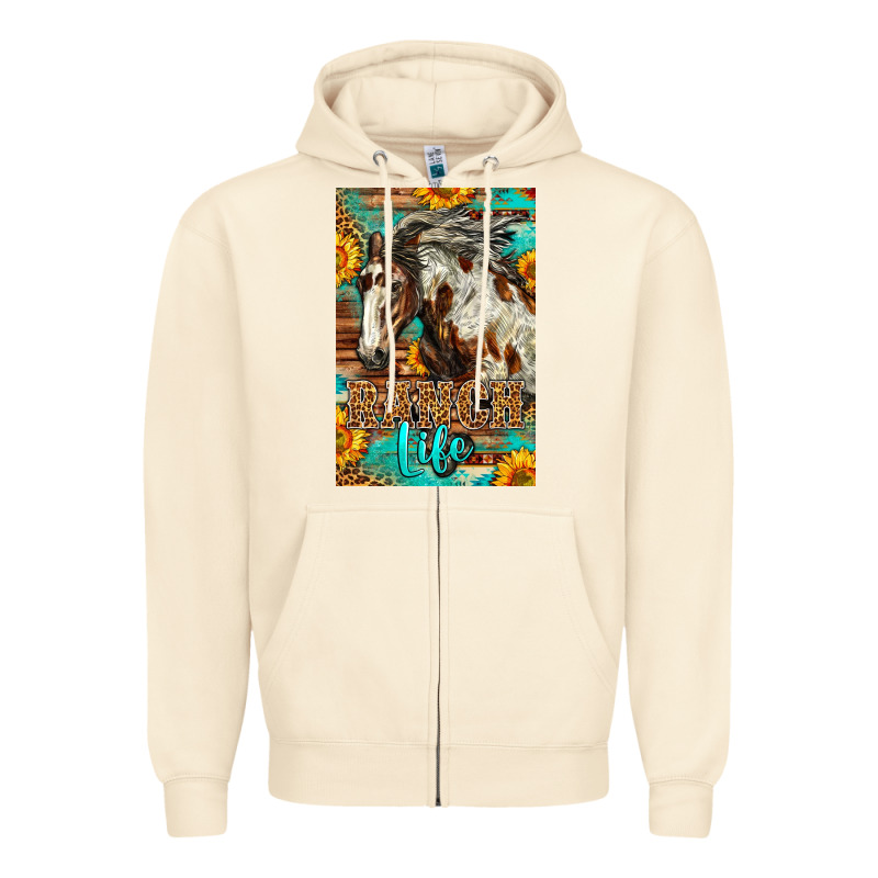 Western Ranch Life Mustang Horse Zipper Hoodie by LillyAllenDesigns | Teevron