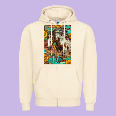 Western Ranch Life Mustang Horse Zipper Hoodie Designed By Lillyallendesigns