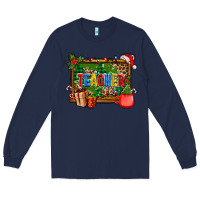 Navy christmas teacher and coffe cup with board Long Sleeve Tee - AdoDesignShop