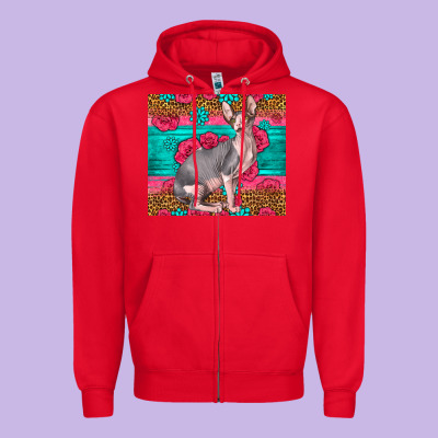 Pink Glitter And Roses Sphynx Cat Zipper Hoodie Designed By Lillyallendesigns