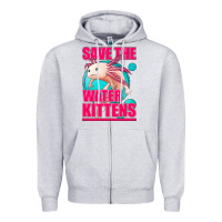 Heather Grey save the water kittens axolotl Zipper Hoodie - Jasminsmagicworld