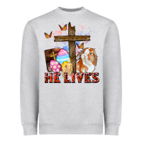 Heather Grey He lives Easter Day Heavyweight Sweatshirt - CowGirlArtShop