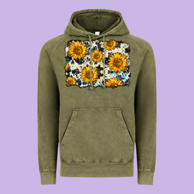 Cowhide Sunflower Pattern Vintage Hoodie Designed By Zillion Design Studio