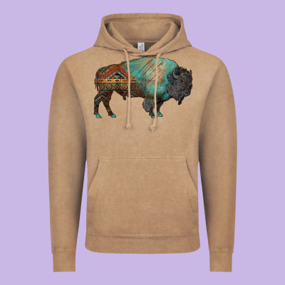 Aztec Bison Vintage Hoodie Designed By Ranaportraitstore