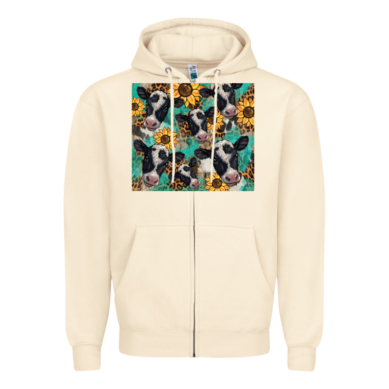 Western Leopard Sunflower Black And White  Cow Zipper Hoodie by BarkalooDesign | Teevron