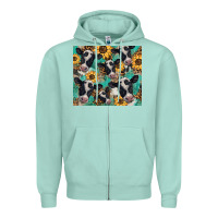 Seafoam western leopard sunflower black and white  cow Zipper Hoodie - BarkalooDesign