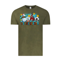 Vintage Olive Tis The Season Christmas With Soccer Ball And Snowman Vintage Tee - FaDigitalArtStudio