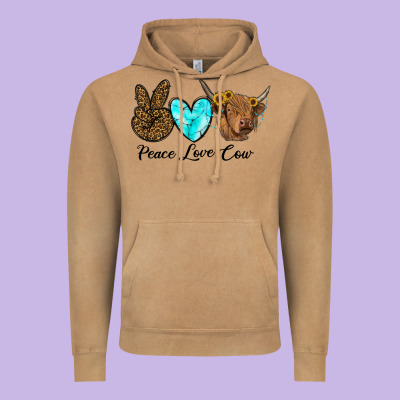 Peace Love Cow Vintage Hoodie Designed By Ranaportraitstore