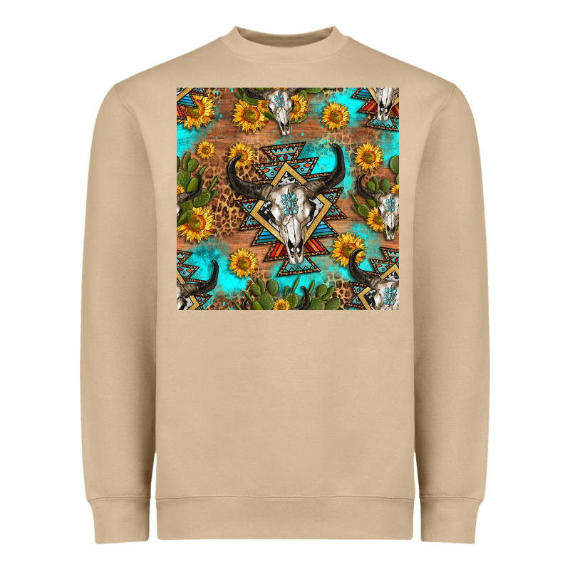 Aztec Bull Skull Seamless Pattern Heavyweight Sweatshirt by HRA Design Shop | Teevron