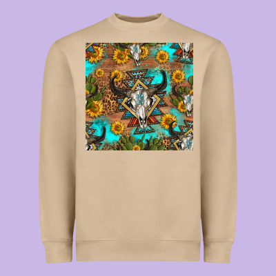 Aztec Bull Skull Seamless Pattern Heavyweight Sweatshirt Designed By Hra Design Shop
