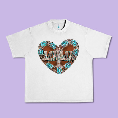 Mama Heart Cowhide Urban Heavy Tee Designed By Cowhidedigitalart