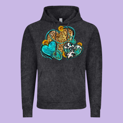 Western Turquoise Hearts Vintage Hoodie Designed By Zillion Design Studio