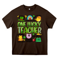 Chocolate Brown one lucky teacher lucky charm Heavy Core Tee - Artiststas