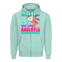 Seafoam just a girl who loves axolotls Zipper Hoodie - Jasminsmagicworld