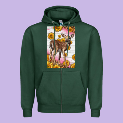 Western Cute Baby Deer Fawn Zipper Hoodie Designed By Lillyallendesigns